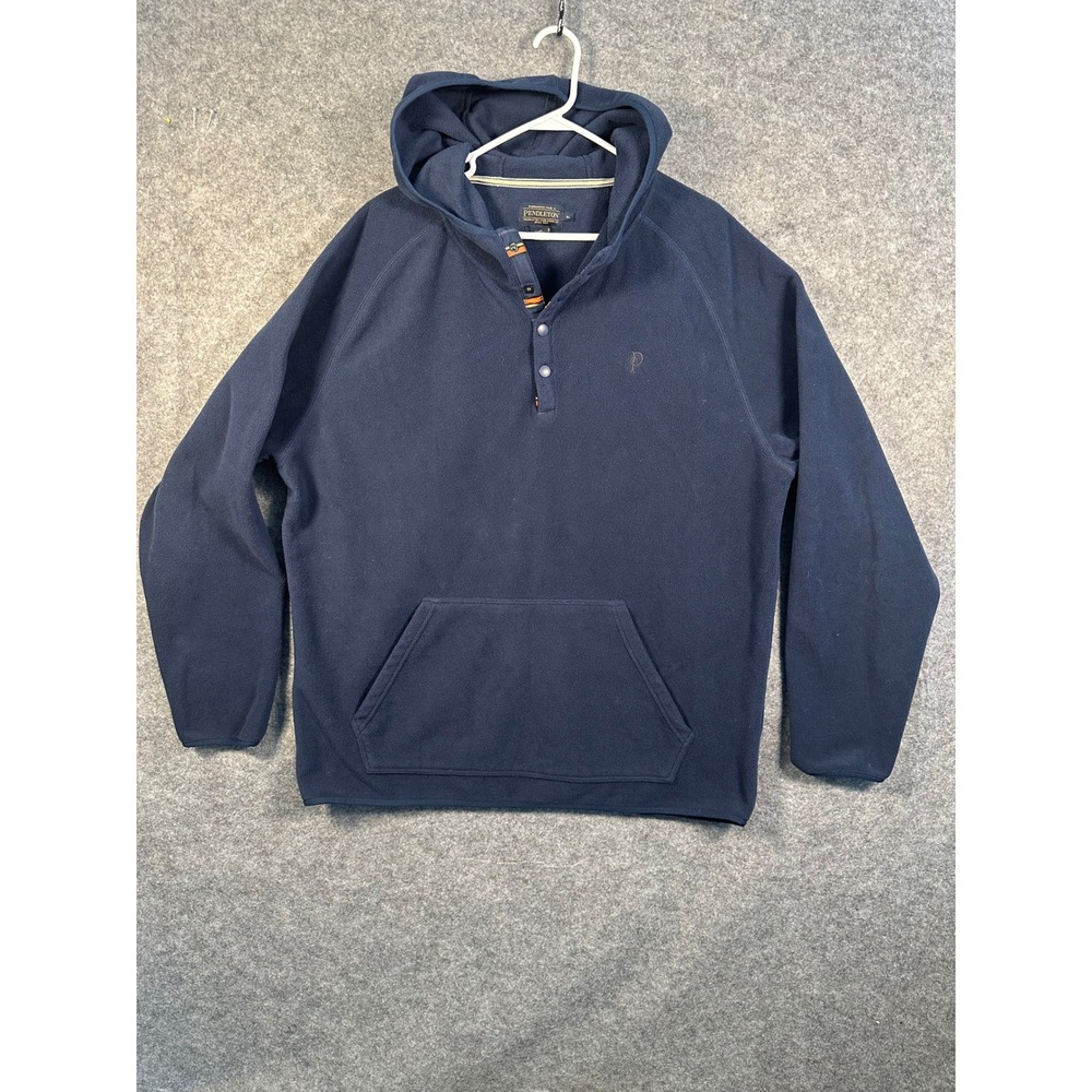 Pendleton Mens XL Navy Blue Fleece Henley Hoodie Pullover Kangaroo‎ Pocket XL